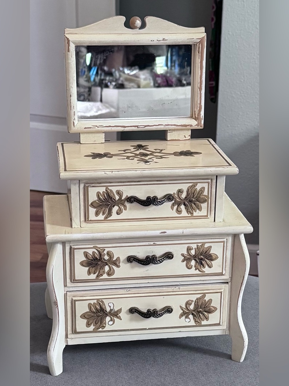 Vintage Dresser Top Jewelry Box, Replica of Mirrored Dresser, 1960-1970s